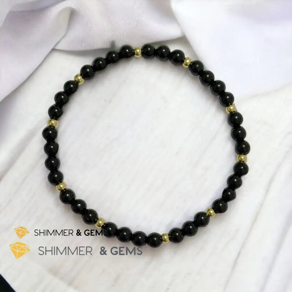 Black Tourmaline 4mm with 14k gold filled beads (Protection) Bracelets