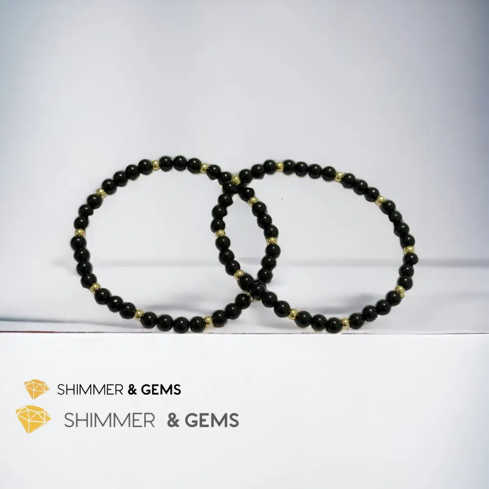 Black Tourmaline 4mm with 14k gold filled beads (Protection) Bracelets