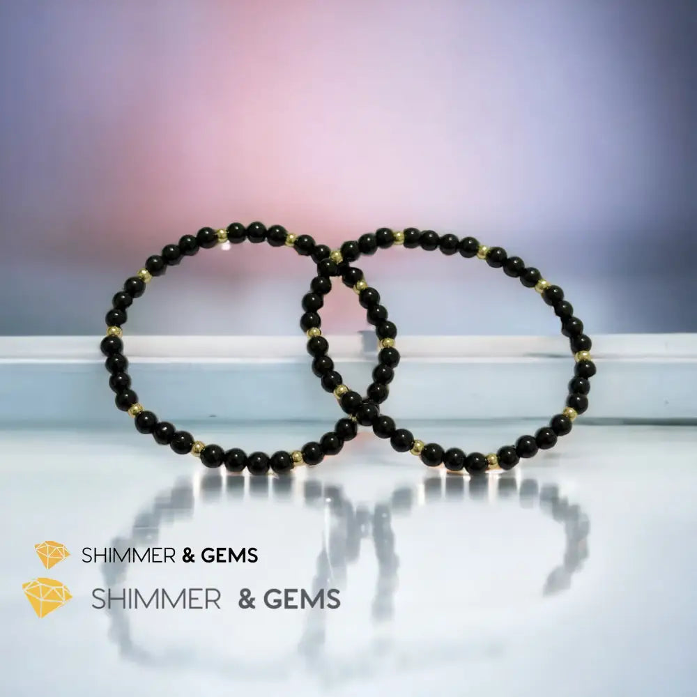 Black Tourmaline 4mm with 14k gold filled beads (Protection) Bracelets