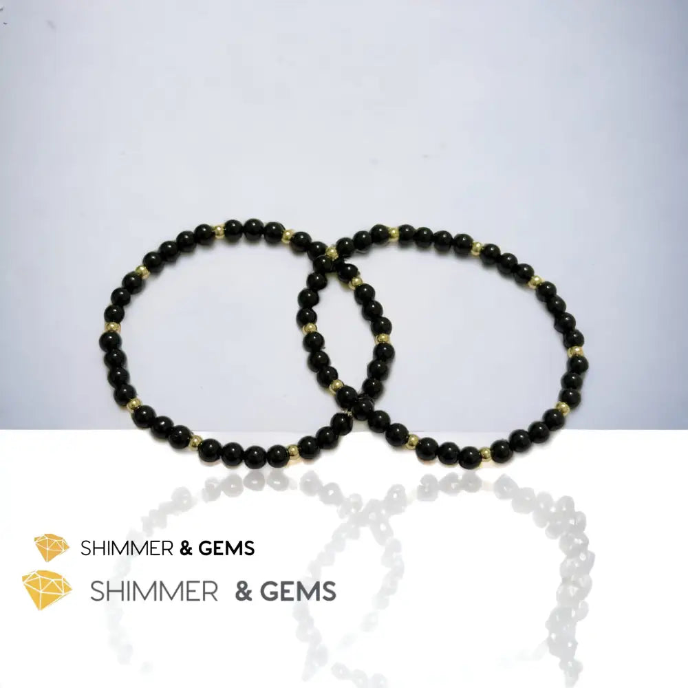 Black Tourmaline 4mm with 14k gold filled beads (Protection) Bracelets