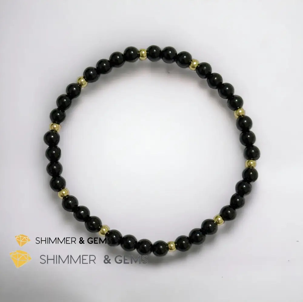 Black Tourmaline 4mm with 14k gold filled beads (Protection) Bracelets