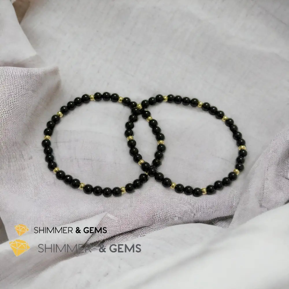 Black Tourmaline 4mm with 14k gold filled beads (Protection) Bracelets