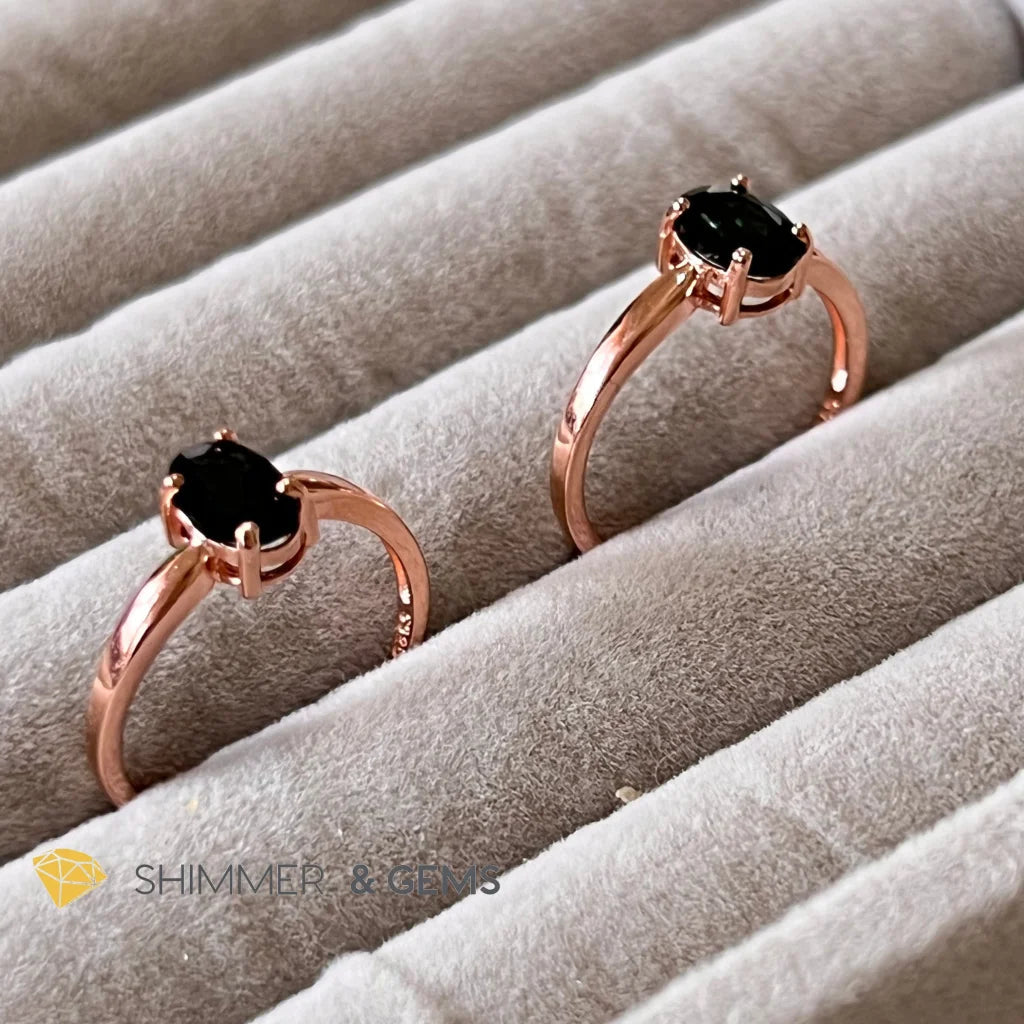 Black Tourmaline 925 Silver Ring (Rose Gold) Protection