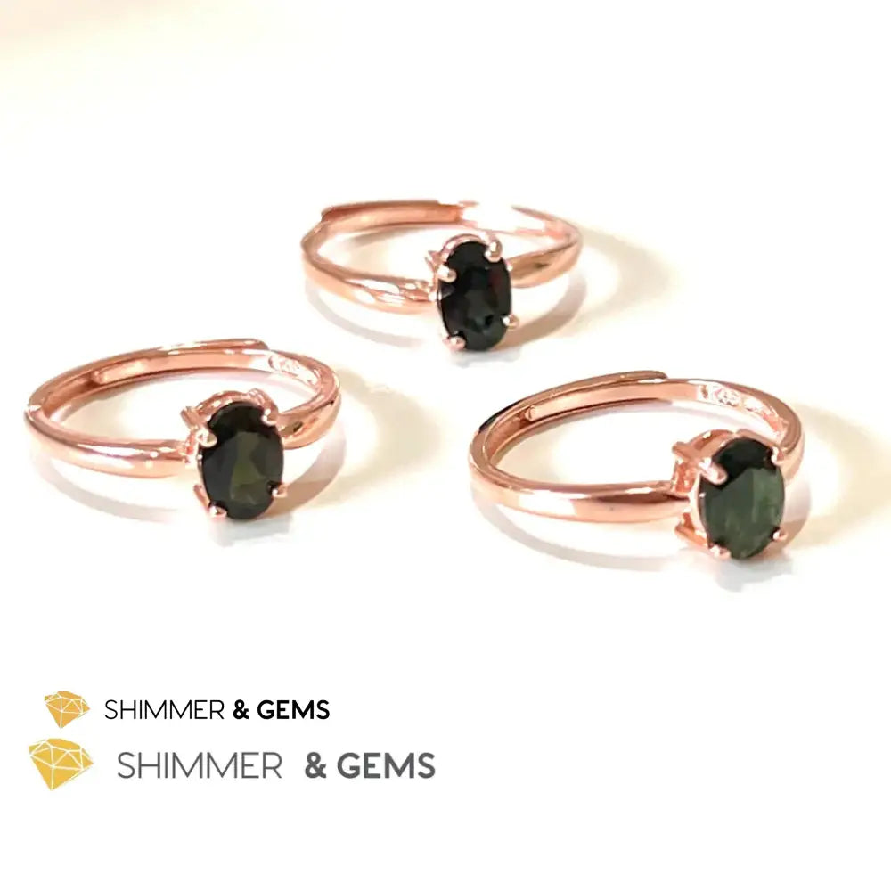 Black Tourmaline 925 Silver Ring (Rose Gold) Protection Adjustable Ring