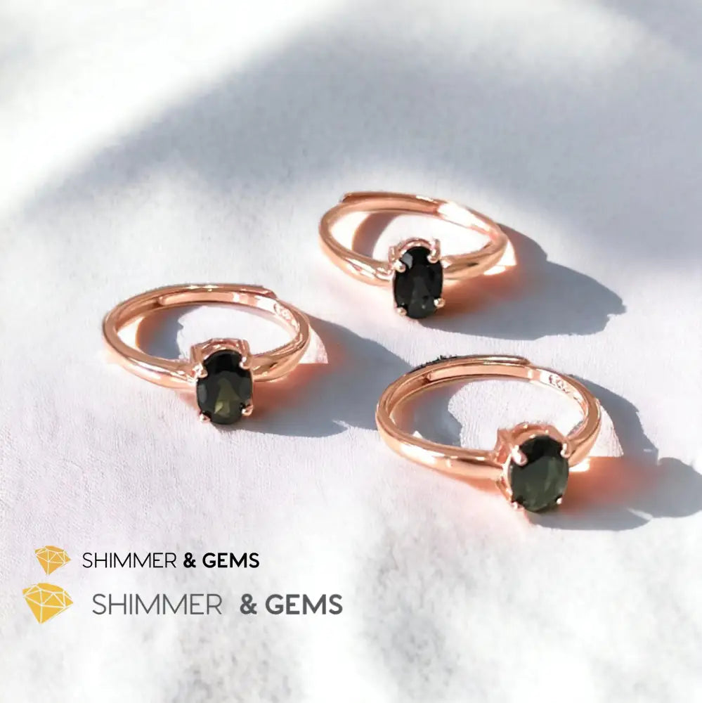 Black Tourmaline 925 Silver Ring (Rose Gold) Protection Adjustable Ring