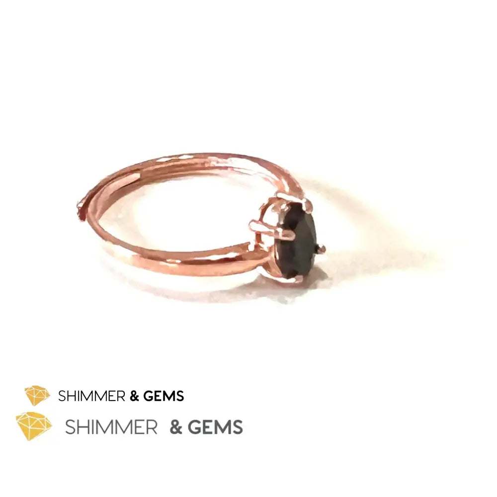 Black Tourmaline 925 Silver Ring (Rose Gold) Protection Adjustable Ring