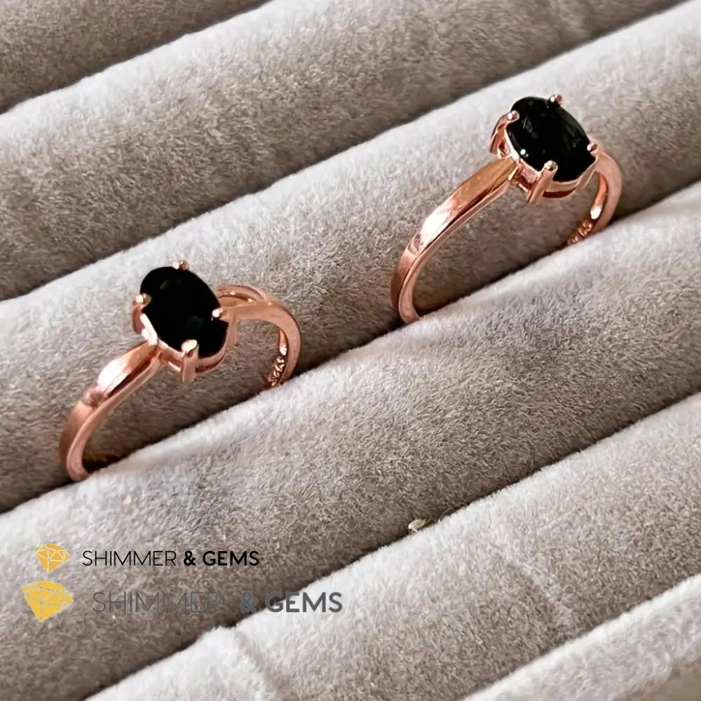 Black Tourmaline 925 Silver Ring (Rose Gold) Protection Adjustable Ring