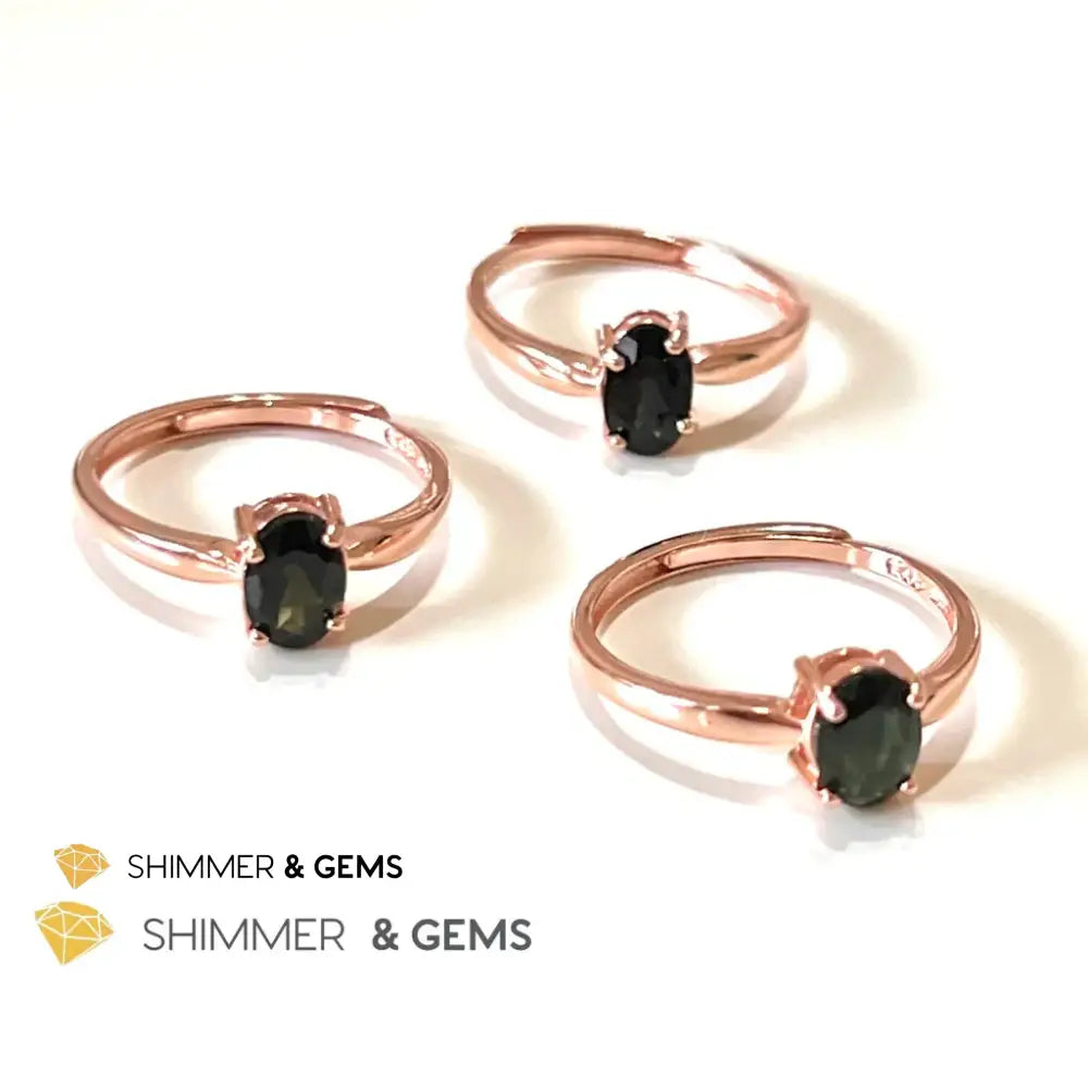 Black Tourmaline 925 Silver Ring (Rose Gold) Protection Adjustable Ring