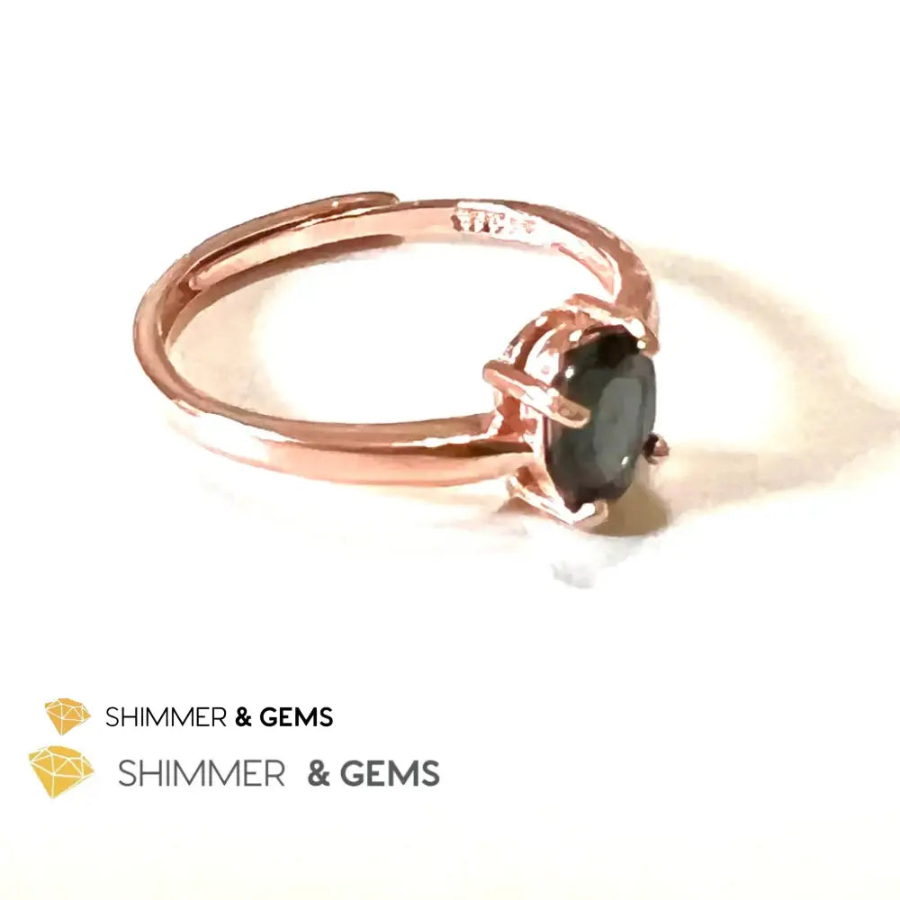 Black Tourmaline 925 Silver Ring (Rose Gold) Protection Adjustable Ring