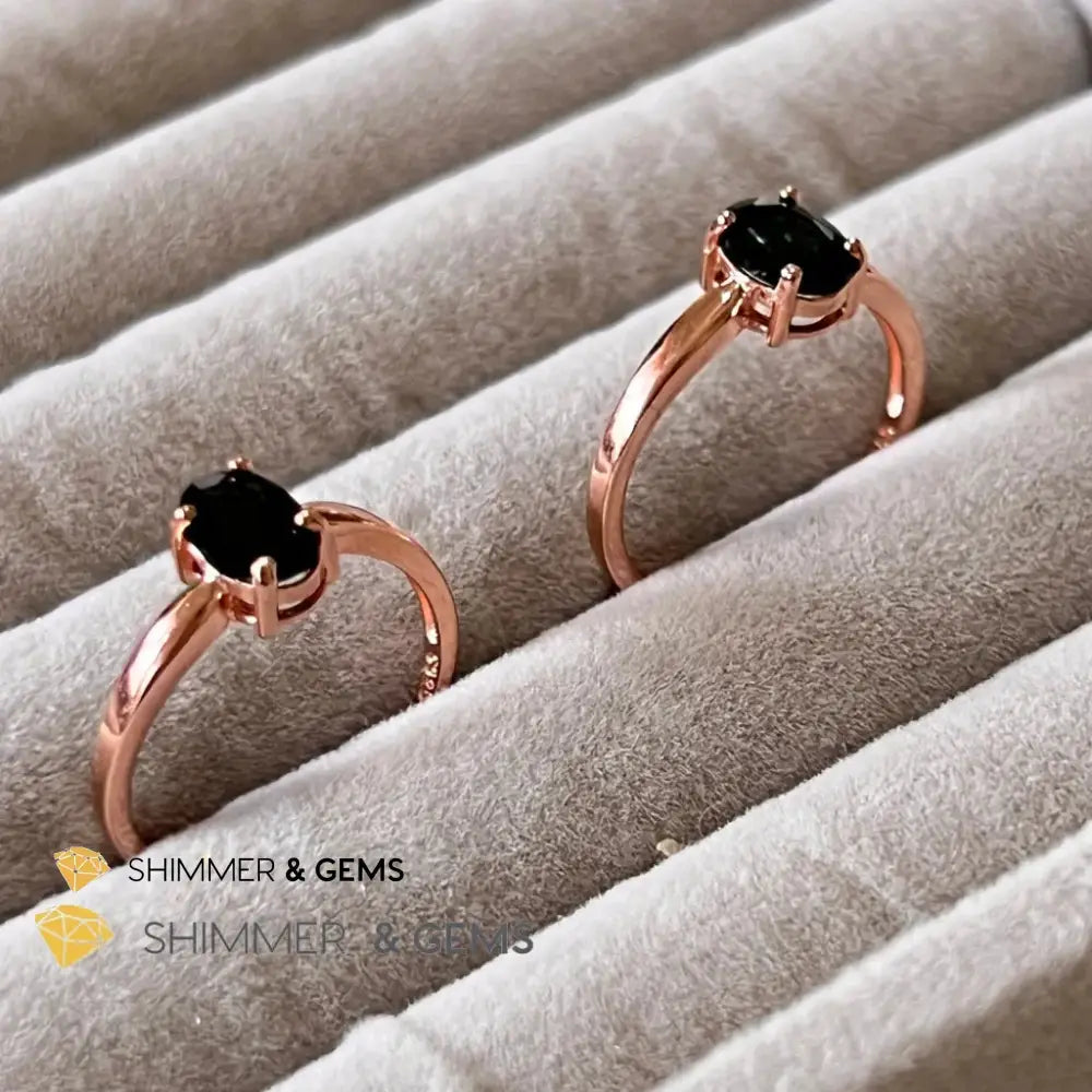 Black Tourmaline 925 Silver Ring (Rose Gold) Protection Adjustable Ring