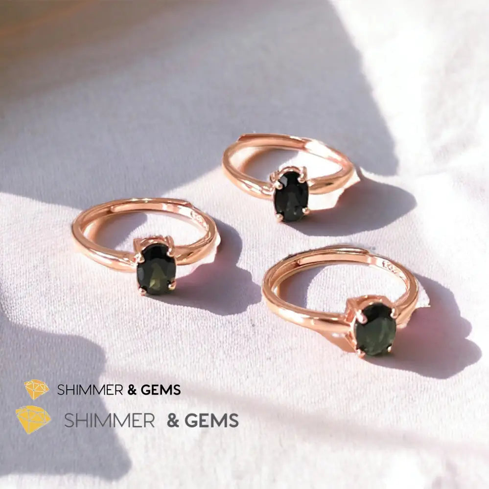 Black Tourmaline 925 Silver Ring (Rose Gold) Protection Adjustable Ring