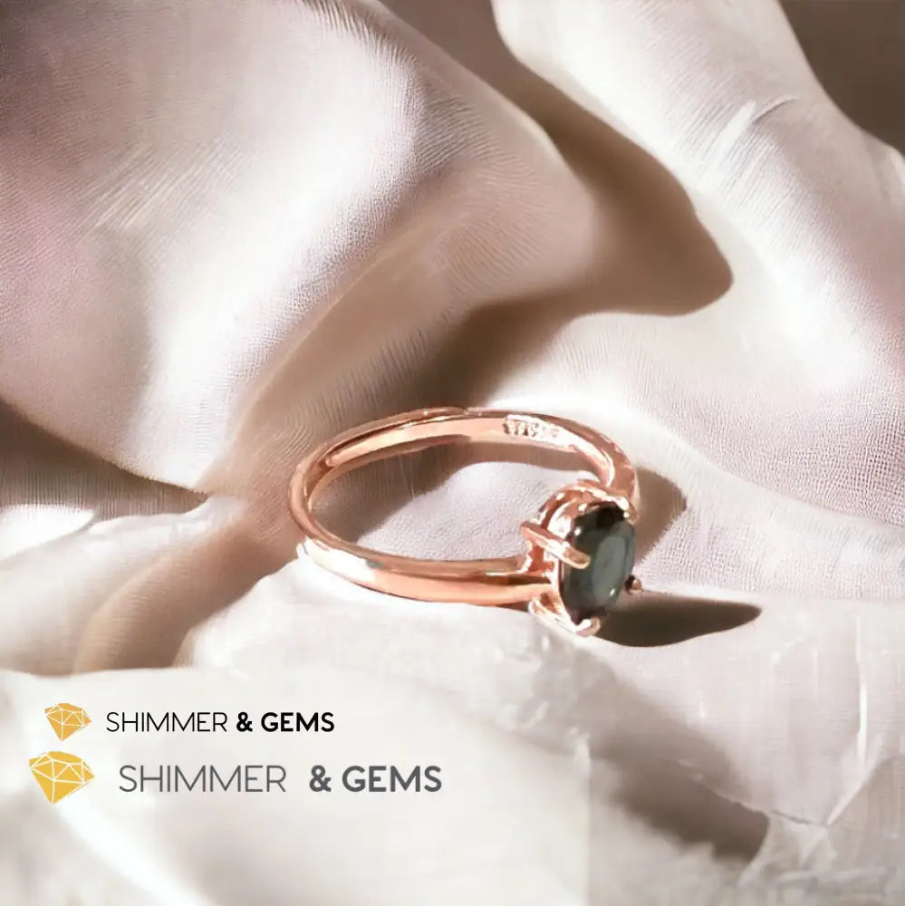 Black Tourmaline 925 Silver Ring (Rose Gold) Protection Adjustable Ring