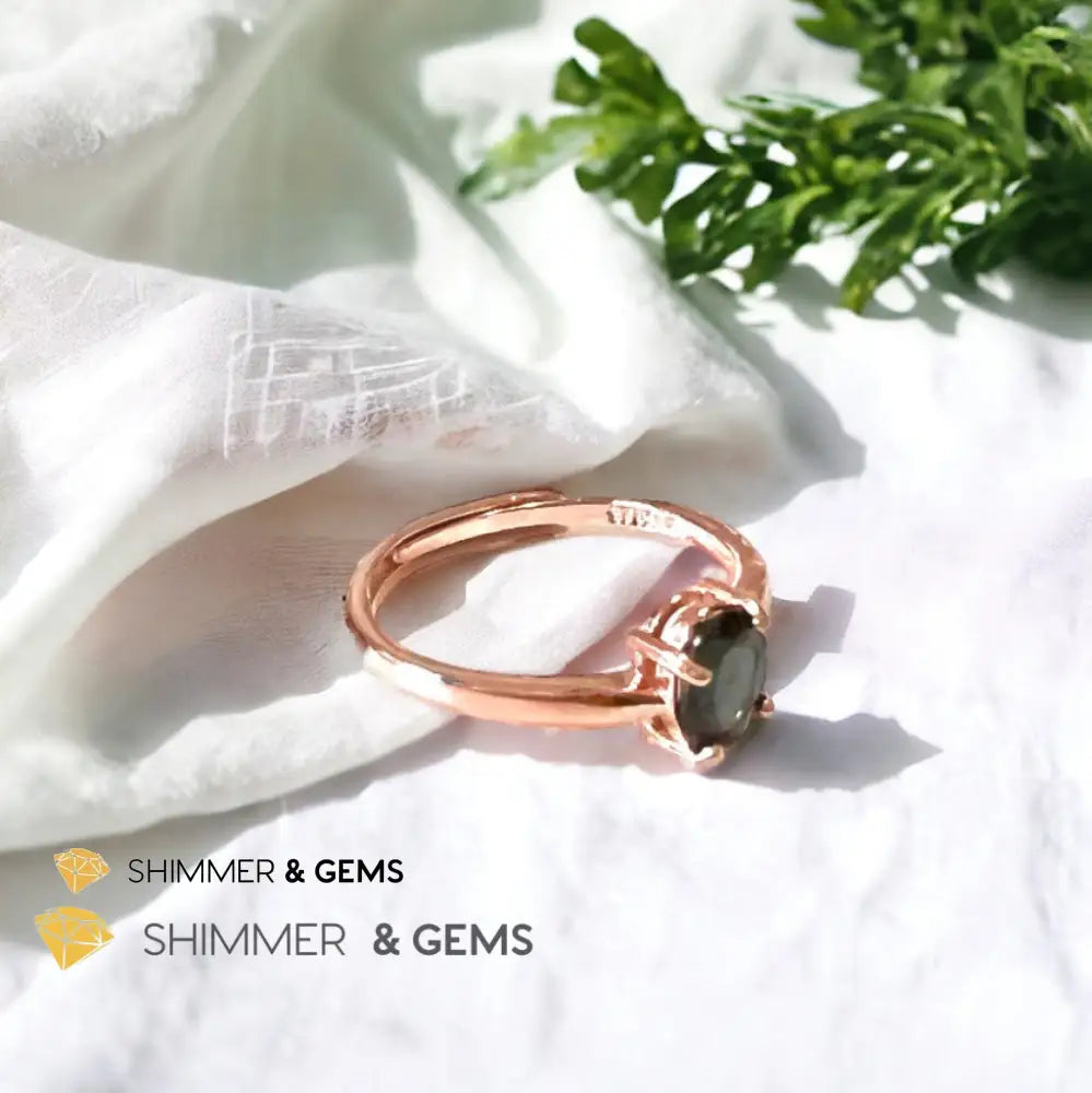 Black Tourmaline 925 Silver Ring (Rose Gold) Protection Adjustable Ring