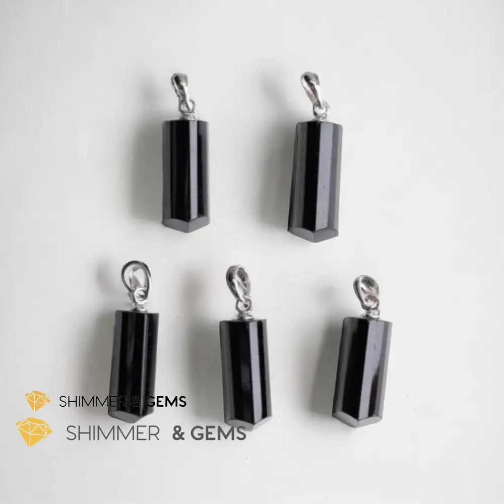 Black Tourmaline Tube 925 Silver Pendant (Protection) 20mm Pendant Only Charms & Pendants