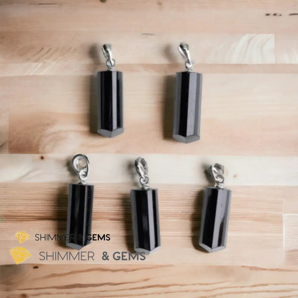 Black Tourmaline Tube 925 Silver Pendant (Protection) 20mm Pendant Only Charms & Pendants