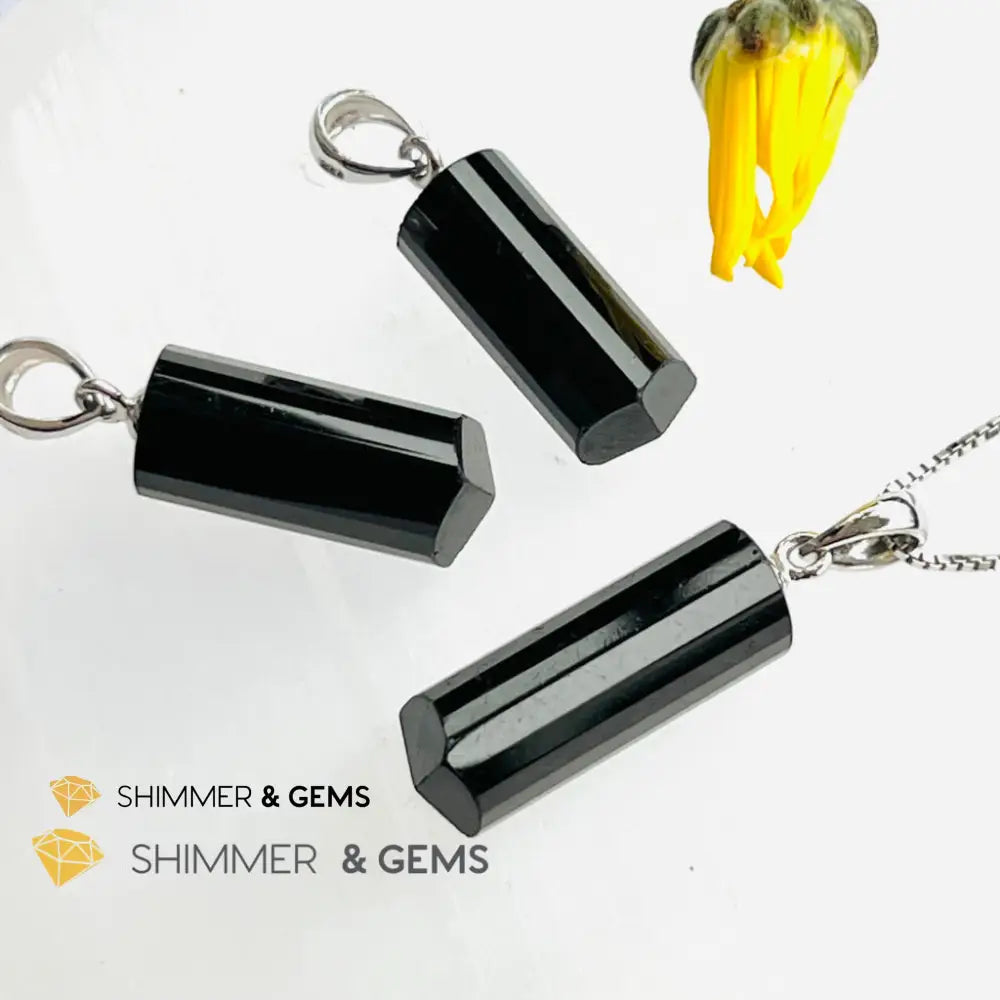 Black Tourmaline Tube Pendant (Protection) Charms & Pendants