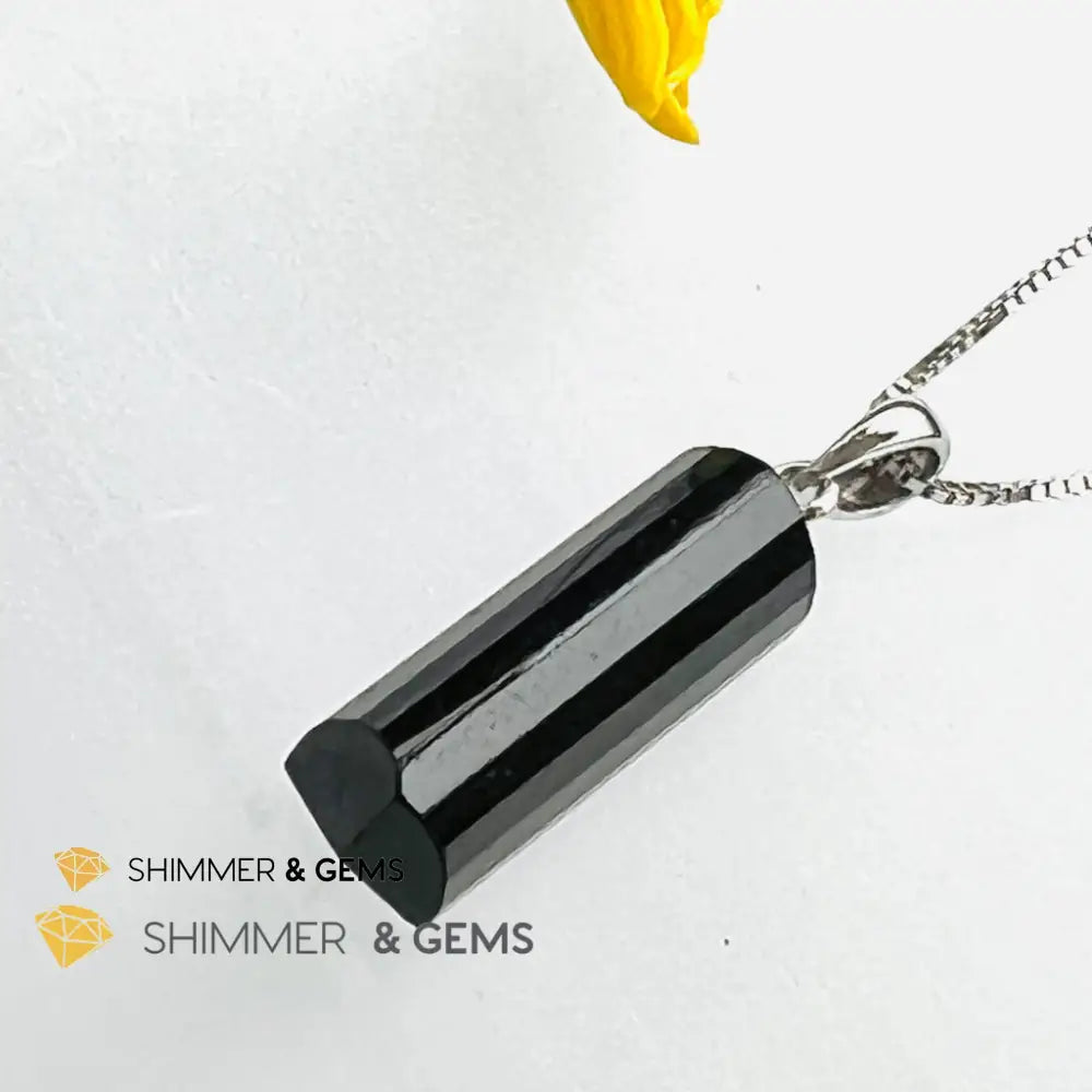 Black Tourmaline Tube Pendant (Protection) Charms & Pendants