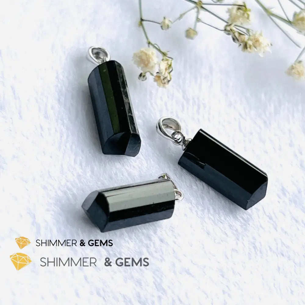 Black Tourmaline Tube Pendant (Protection) Charms & Pendants