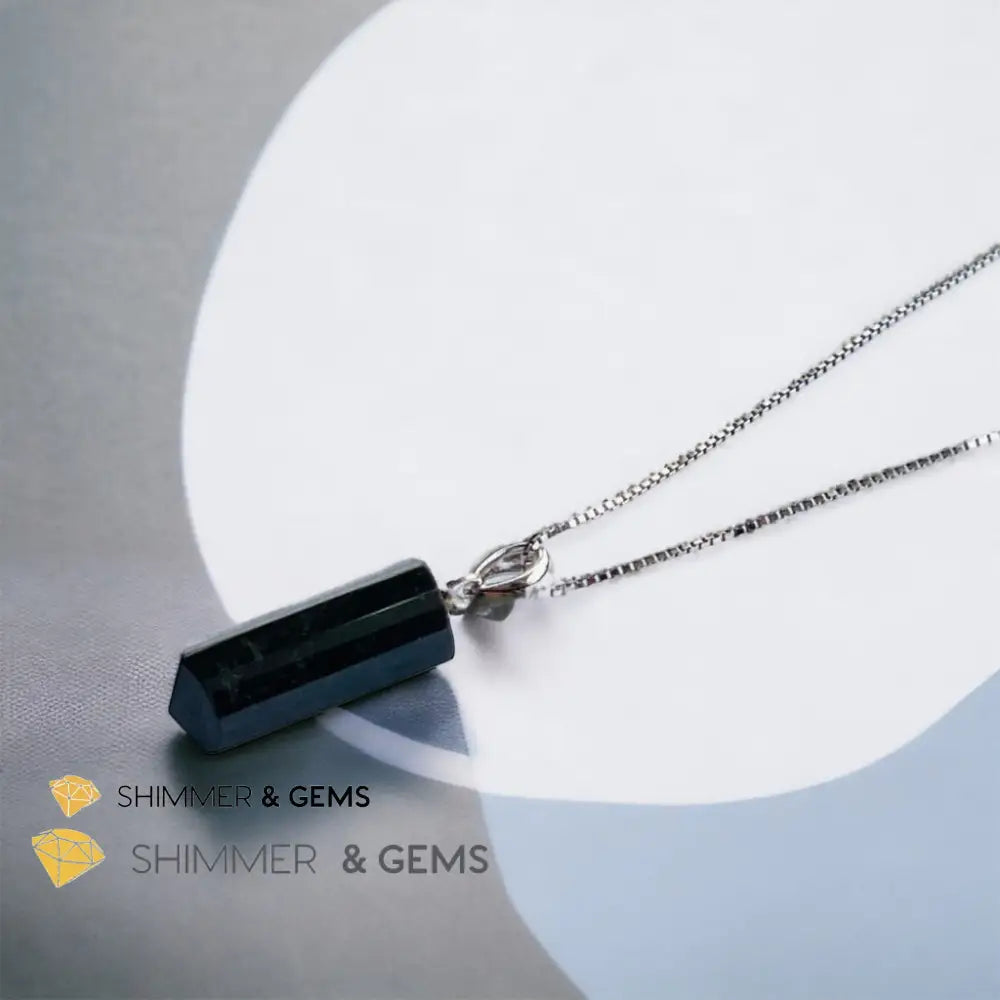 Black Tourmaline Tube 925 Silver Pendant (Protection) 20mm Pendant Only Charms & Pendants
