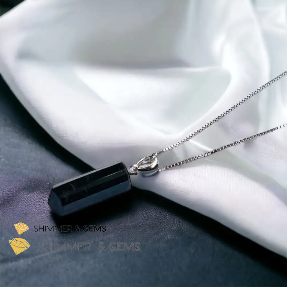 Black Tourmaline Tube 925 Silver Pendant (Protection) 20mm Pendant Only Charms & Pendants