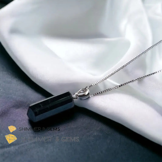 Black Tourmaline Tube 925 Silver Pendant (Protection) 20mm Pendant Only Charms & Pendants