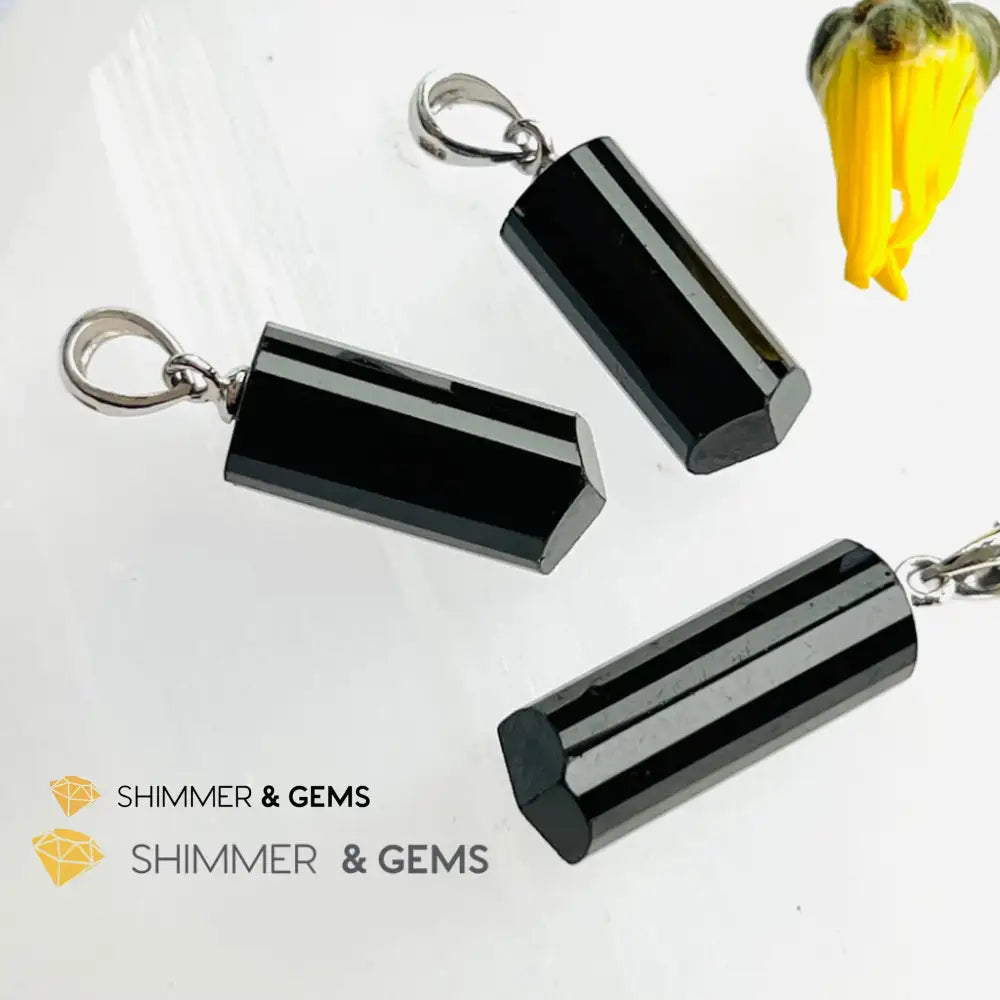 Black Tourmaline Tube Pendant (Protection) Charms & Pendants
