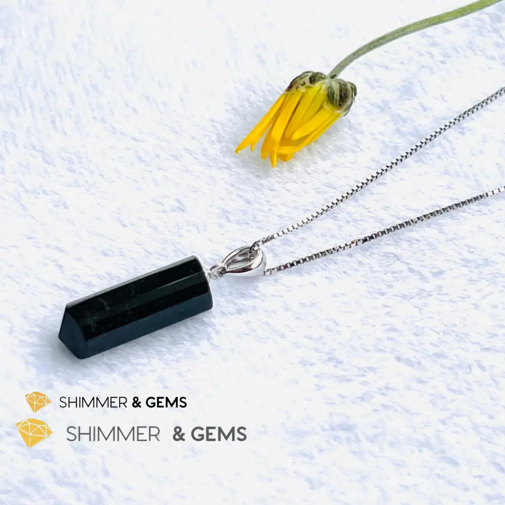 Black Tourmaline Tube Pendant (Protection) Charms & Pendants