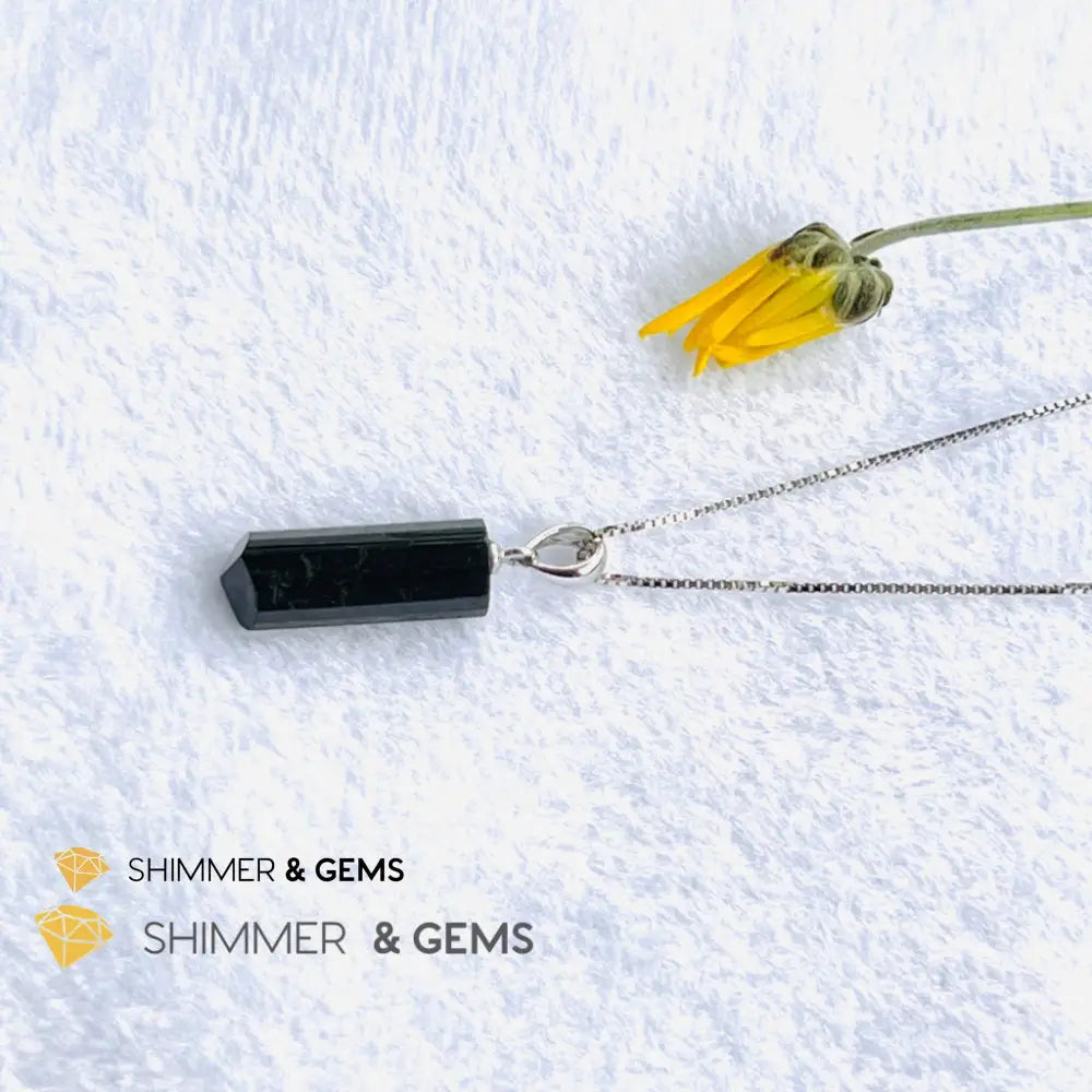 Black Tourmaline Tube Pendant (Protection) Charms & Pendants