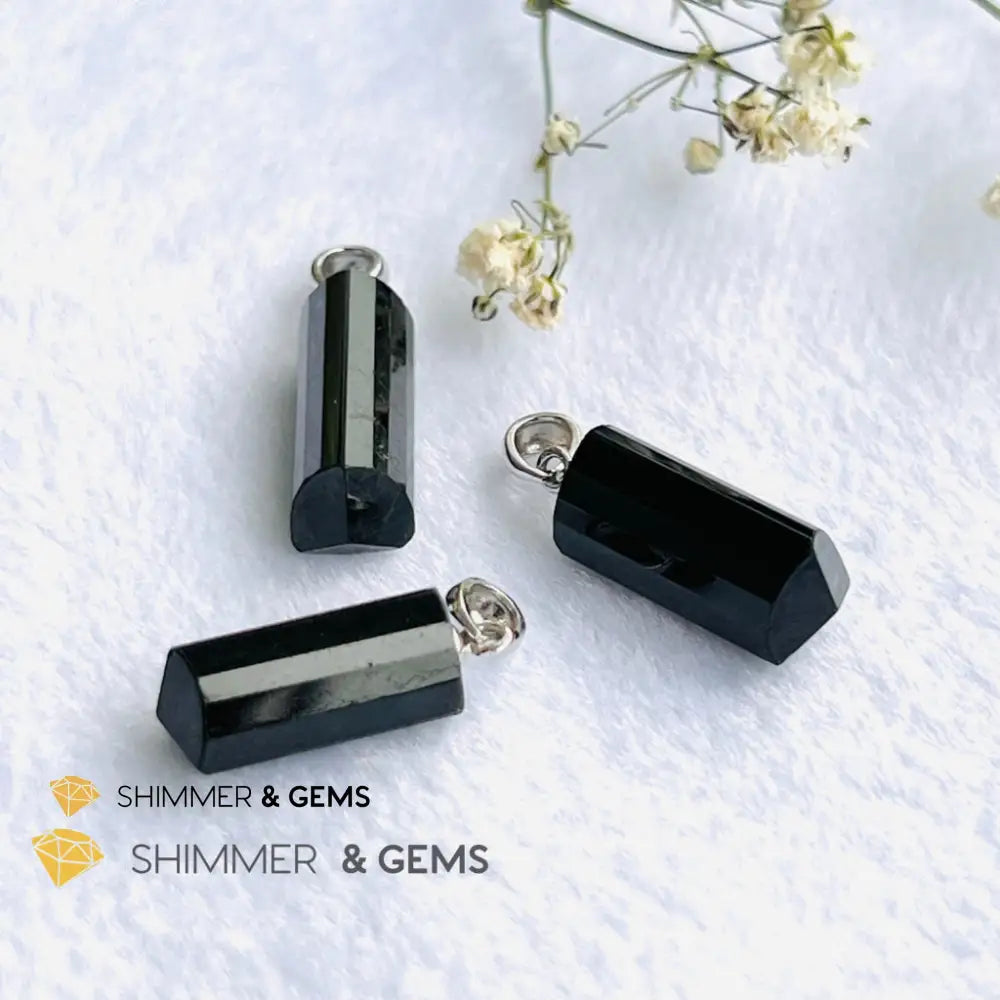Black Tourmaline Tube Pendant (Protection) Charms & Pendants
