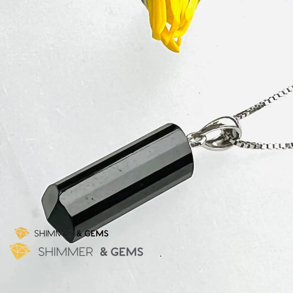 Black Tourmaline Tube Pendant (Protection) Charms & Pendants
