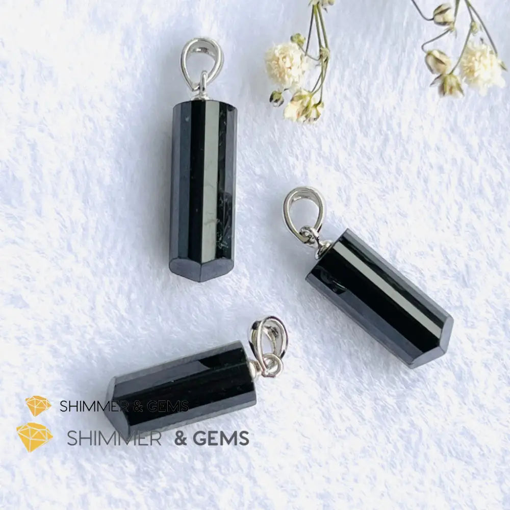 Black Tourmaline Tube Pendant (Protection) Charms & Pendants