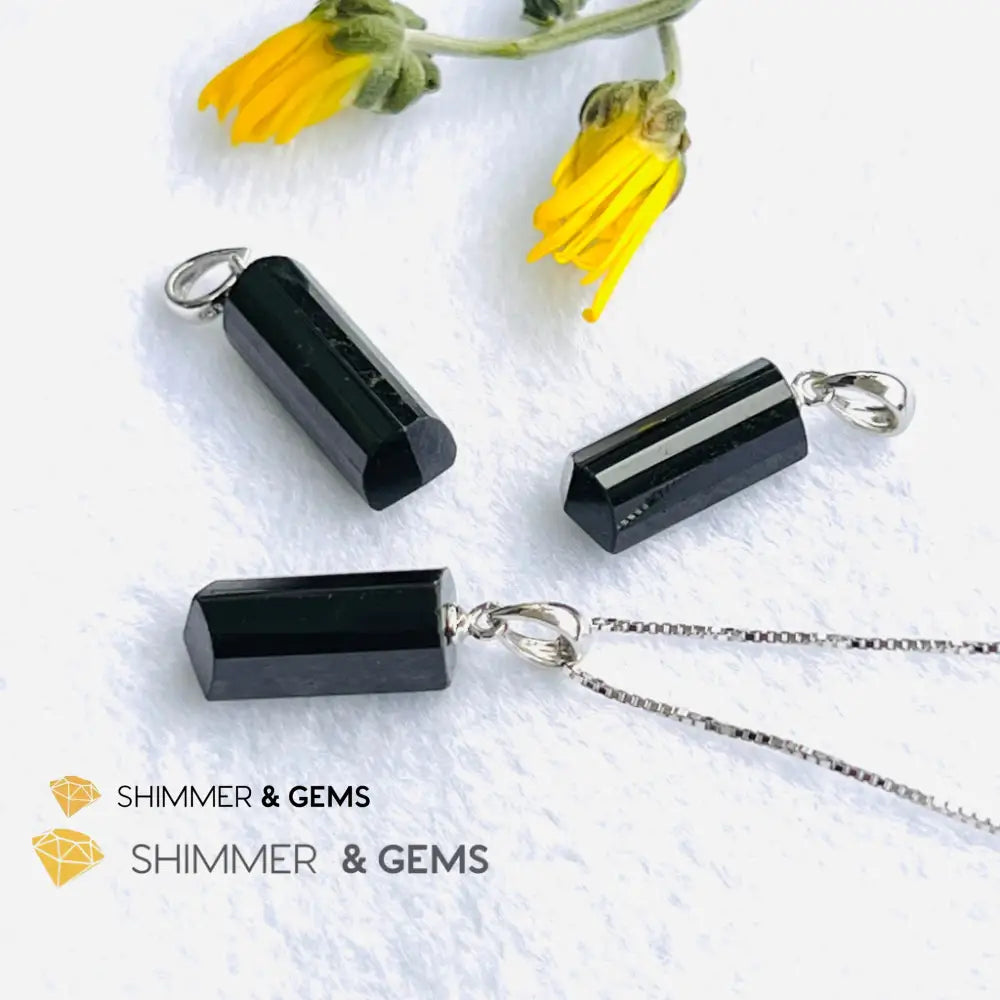 Black Tourmaline Tube Pendant (Protection) Charms & Pendants