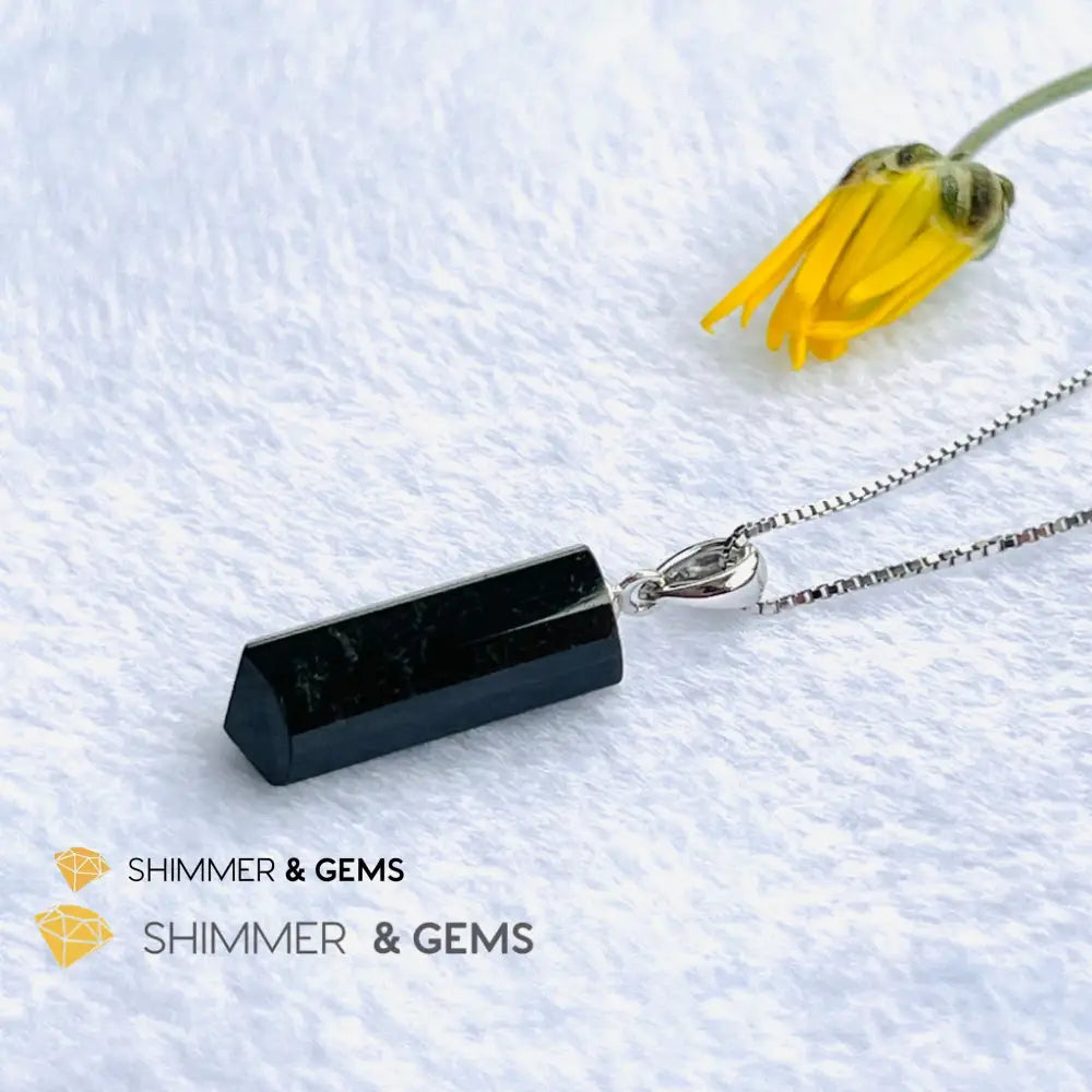 Black Tourmaline Tube Pendant (Protection) Charms & Pendants