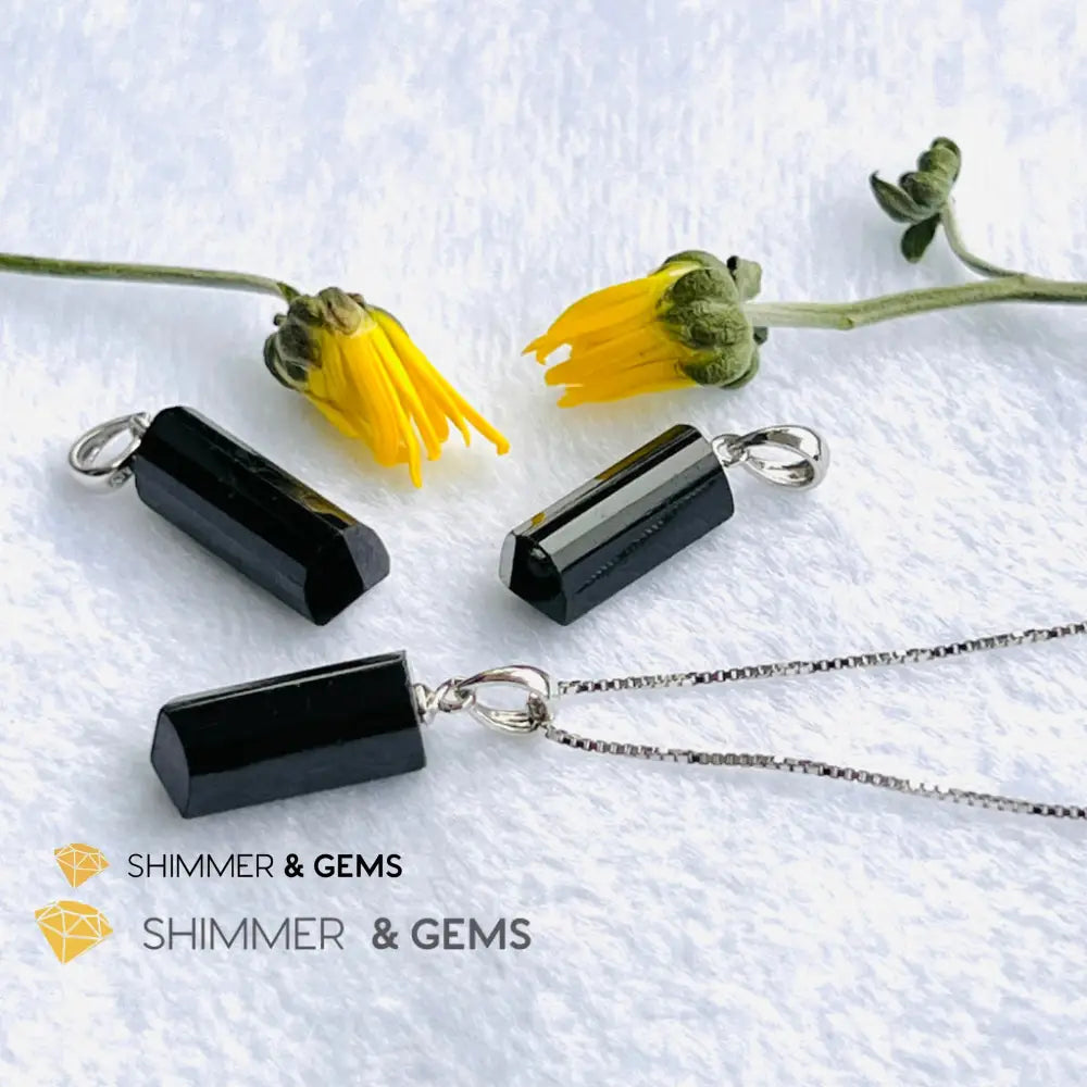 Black Tourmaline Tube Pendant (Protection) Charms & Pendants