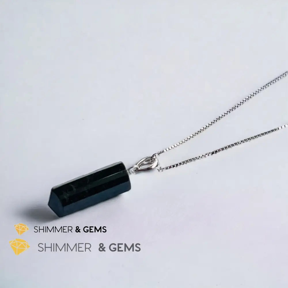 Black Tourmaline Tube 925 Silver Pendant (Protection) 20mm Pendant Only Charms & Pendants