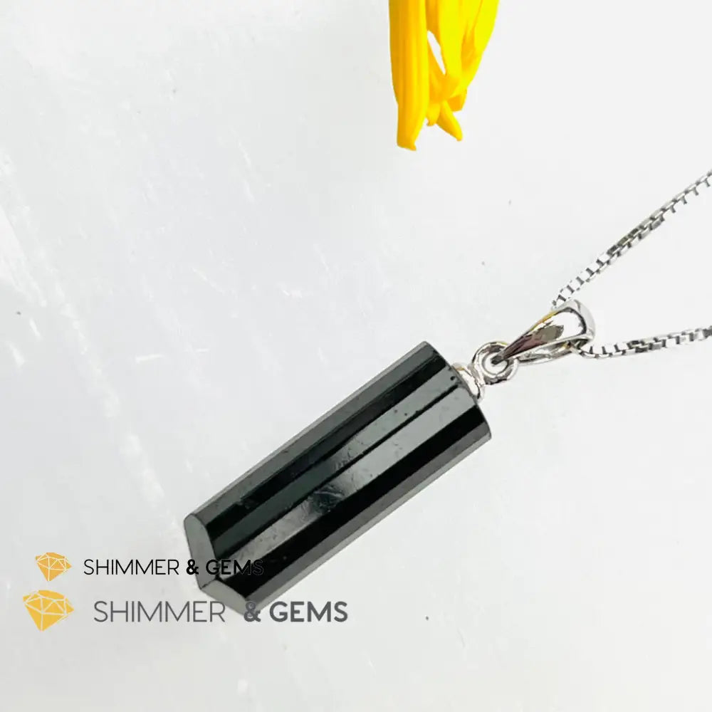 Black Tourmaline Tube Pendant (Protection) Charms & Pendants
