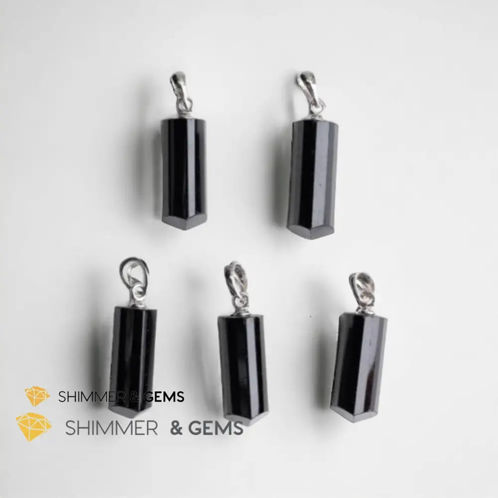Black Tourmaline Tube 925 Silver Pendant (Protection) 20mm Pendant Only Charms & Pendants
