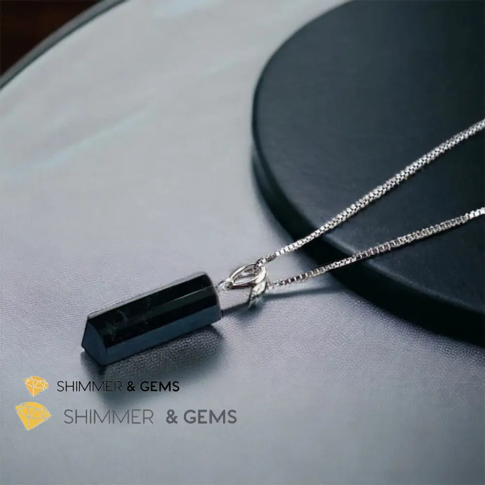 Black Tourmaline Tube 925 Silver Pendant (Protection) 20mm Pendant Only Charms & Pendants