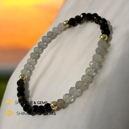 Blockage Breaker Bracelet (Labradorite and Obsidian 4mm Faceted with Stainless Steel Beads) 5.5’’