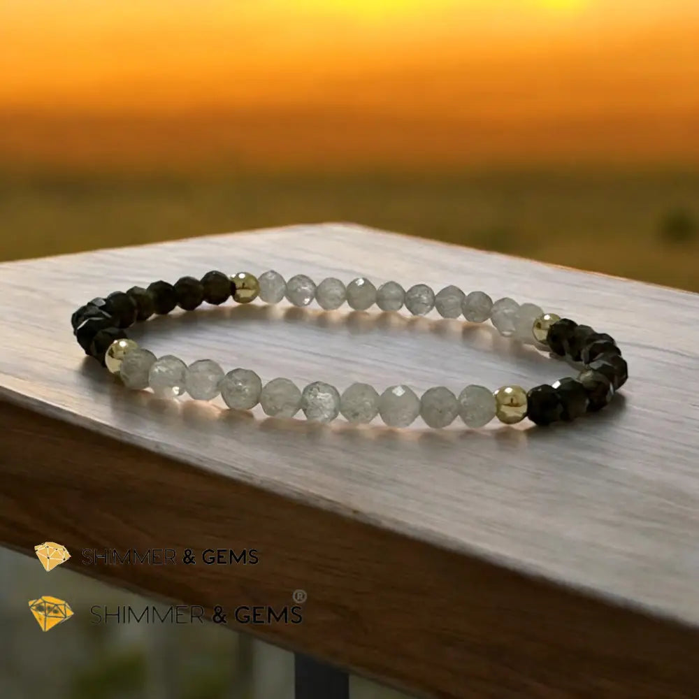 Blockage Breaker Bracelet (Labradorite and Obsidian 4mm Faceted with Stainless Steel Beads) 6.5’’