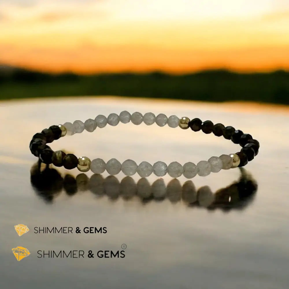 Blockage Breaker Bracelet (Labradorite and Obsidian 4mm Faceted with Stainless Steel Beads) 6’’