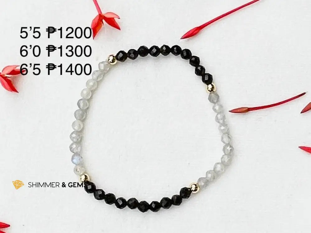 Blockage Breaker Bracelet (Labradorite and Obsidian 4mm Faceted with Stainless Steel Beads)