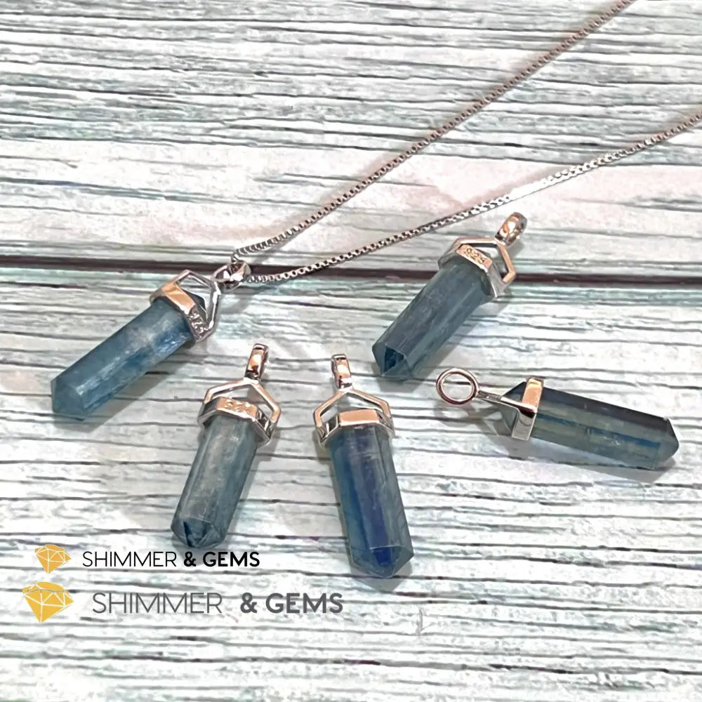 Blue Kyanite Double Pointer Pendant 925 Silver Charms & Pendants