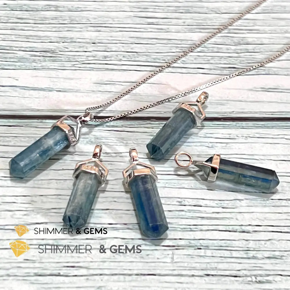 Blue Kyanite Double Pointer Pendant 925 Silver Charms & Pendants