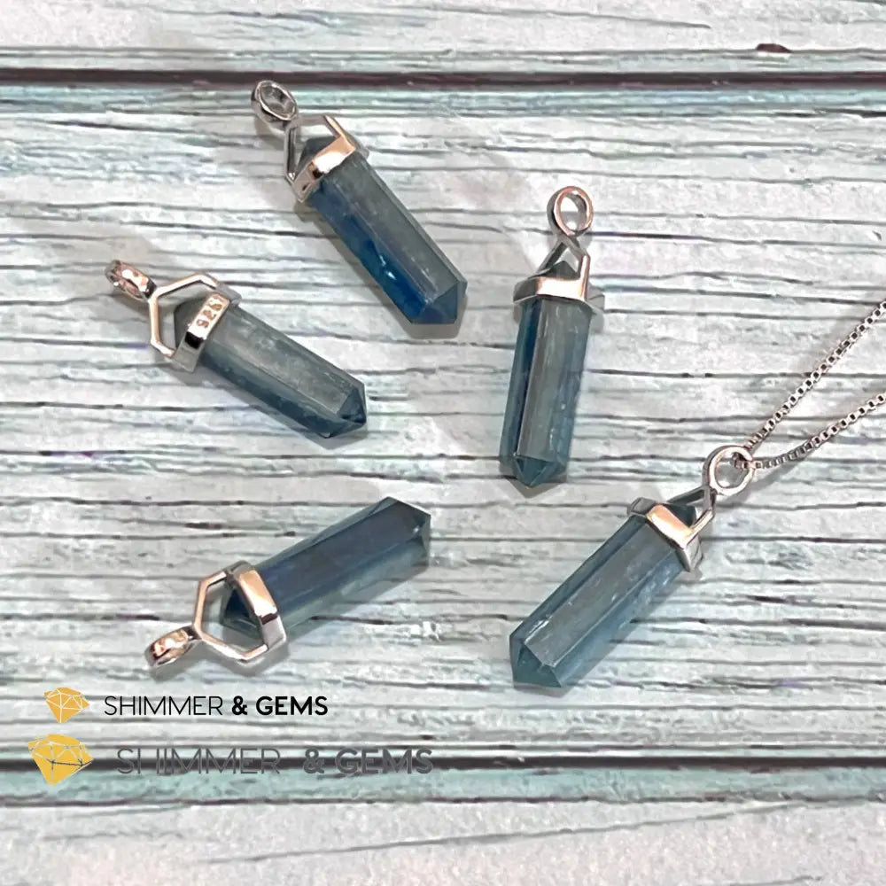 Blue Kyanite Double Pointer Pendant 925 Silver Charms & Pendants
