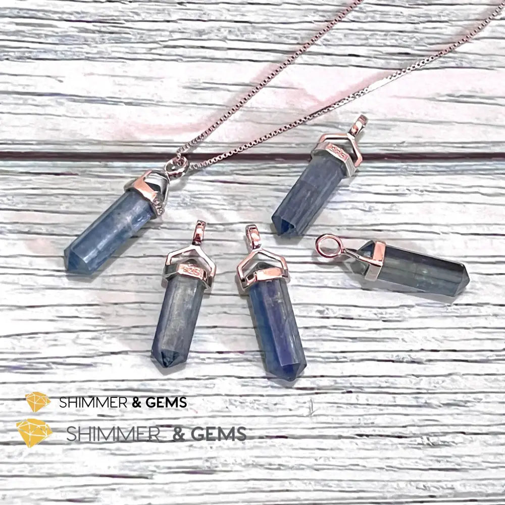 Blue Kyanite Double Pointer Pendant 925 Silver Charms & Pendants