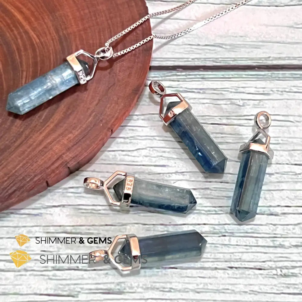 Blue Kyanite Double Pointer Pendant 925 Silver Charms & Pendants
