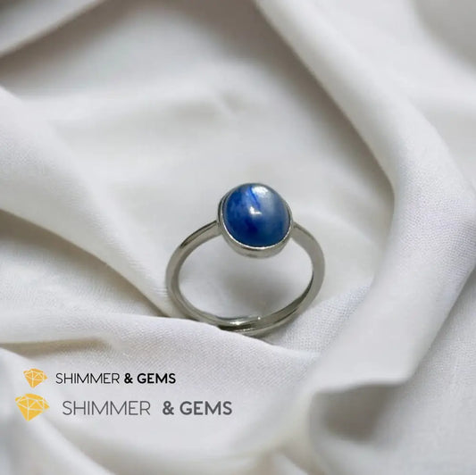 Blue Kyanite Oval 925 Silver Adjustable Ring Adjustable Size Crystal rings