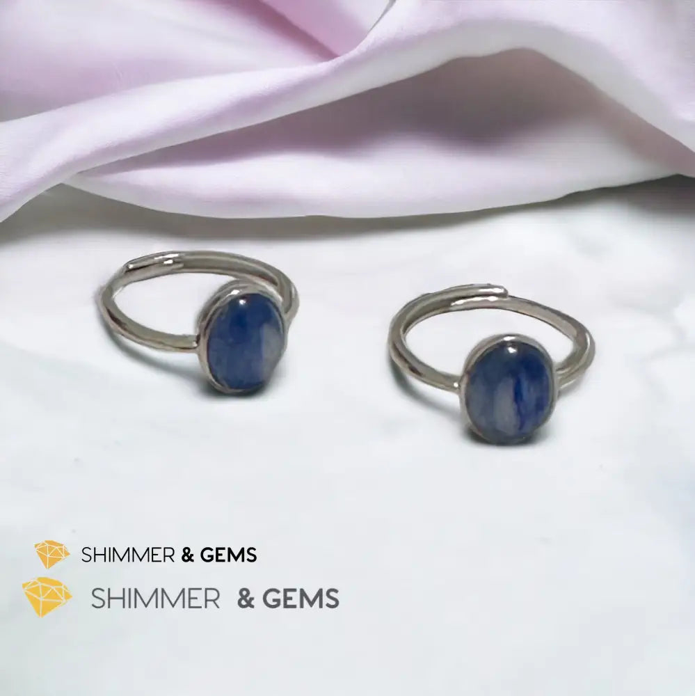 Blue Kyanite Oval 925 Silver Adjustable Ring Adjustable Size Crystal rings