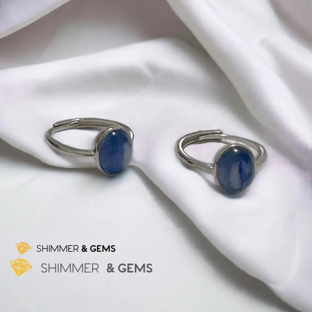 Blue Kyanite Oval 925 Silver Adjustable Ring Adjustable Size Crystal rings